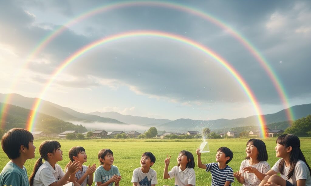 小学生が虹について学んでいるところ