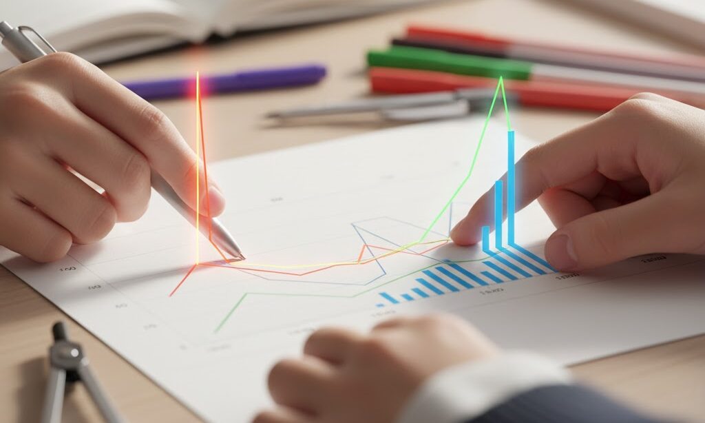 雨温図の気温と降水量を読み取る手元の写真|縦軸の見方を理解する中学生の学習イメージ