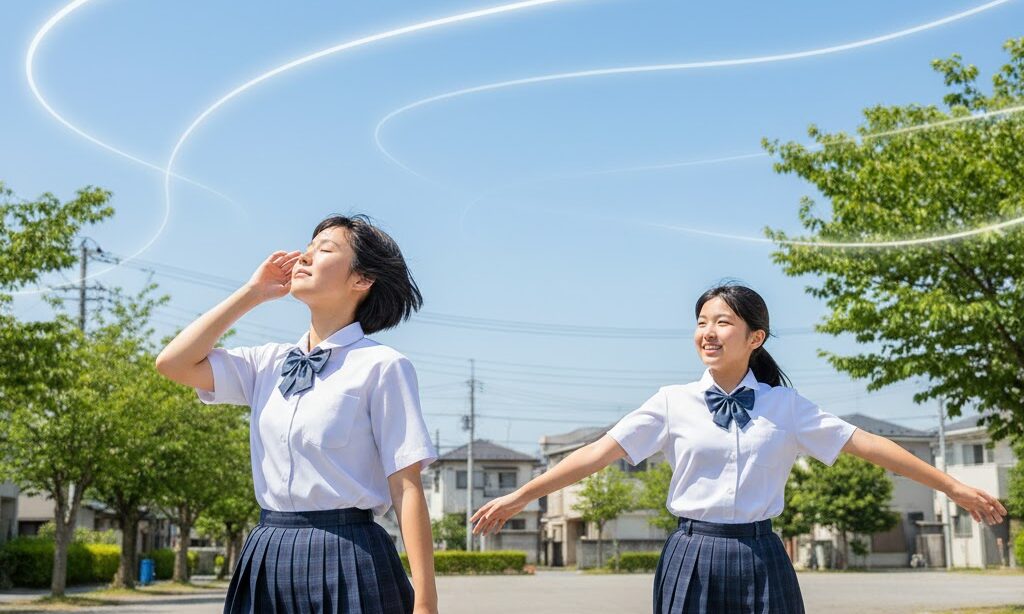 中学生が風はどのくらいから強いのか考えている様子