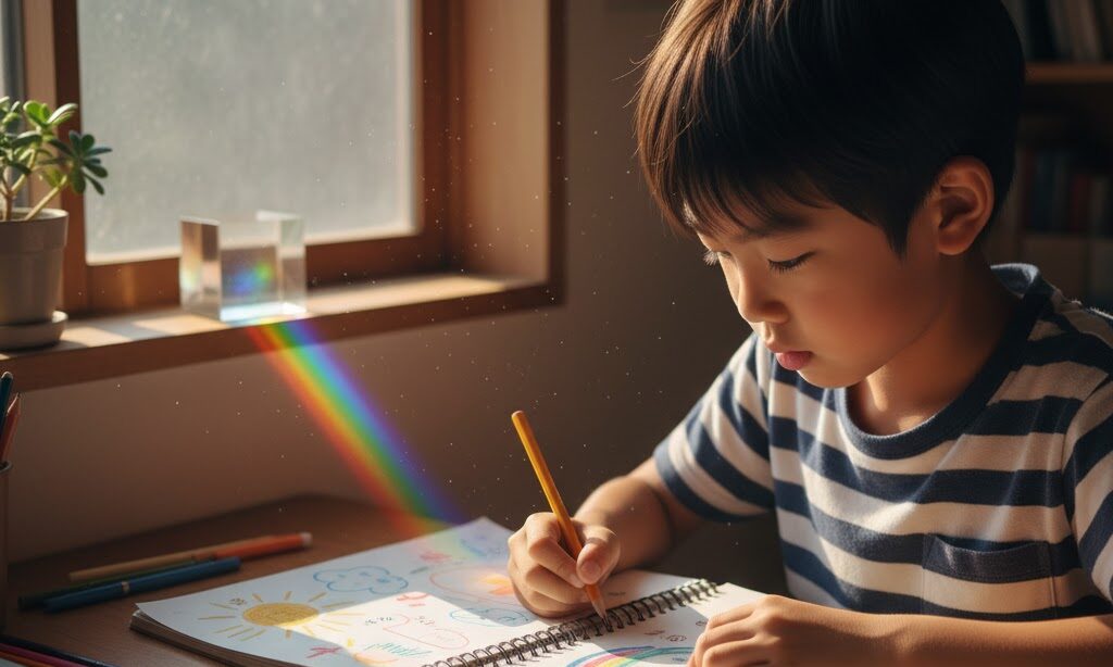 虹の仕組みを調べる小学生の自由研究風景｜虹ができる仕組みを探る