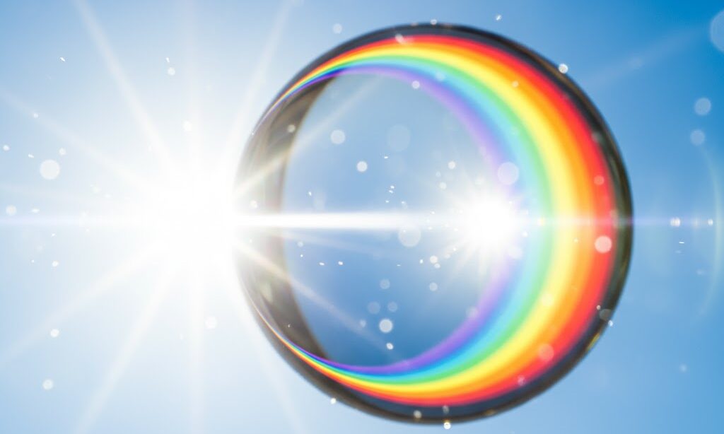 虹の七色が分かれる光のスペクトル実写風イメージ｜虹の色の順番 理由