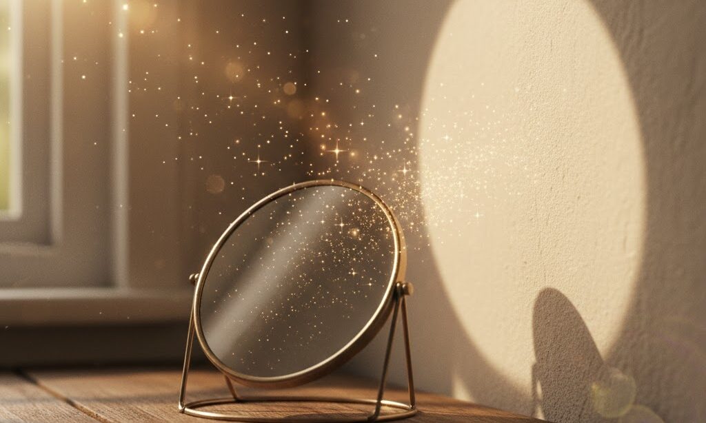 鏡で光が反射する実写風イメージ｜光の反射 虹ができる仕組み