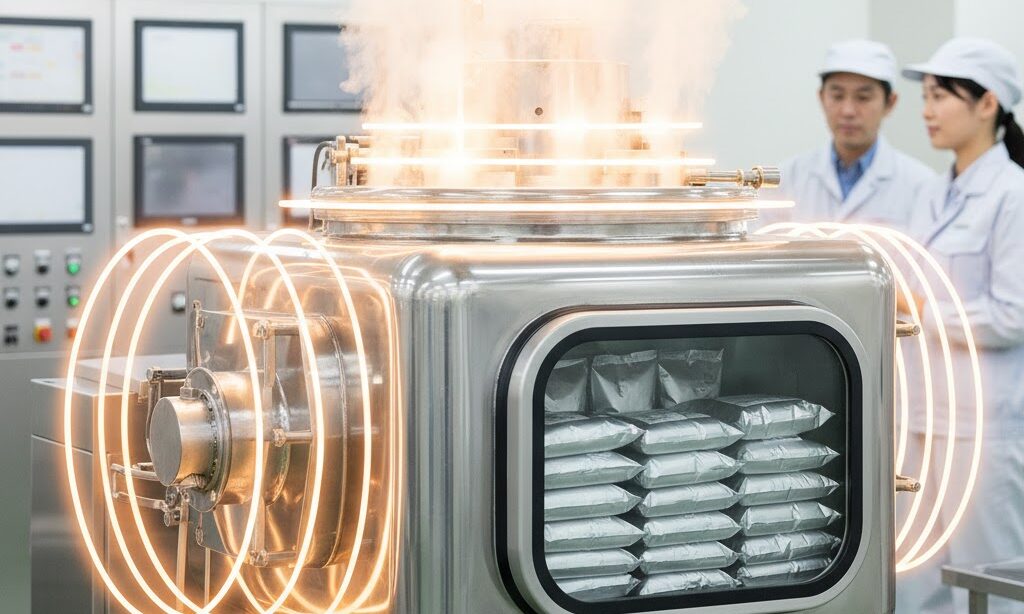 レトルト食品を高温高圧で加熱殺菌する工程をイメージした写真。120℃で食品を安全に保つ仕組みの説明用。