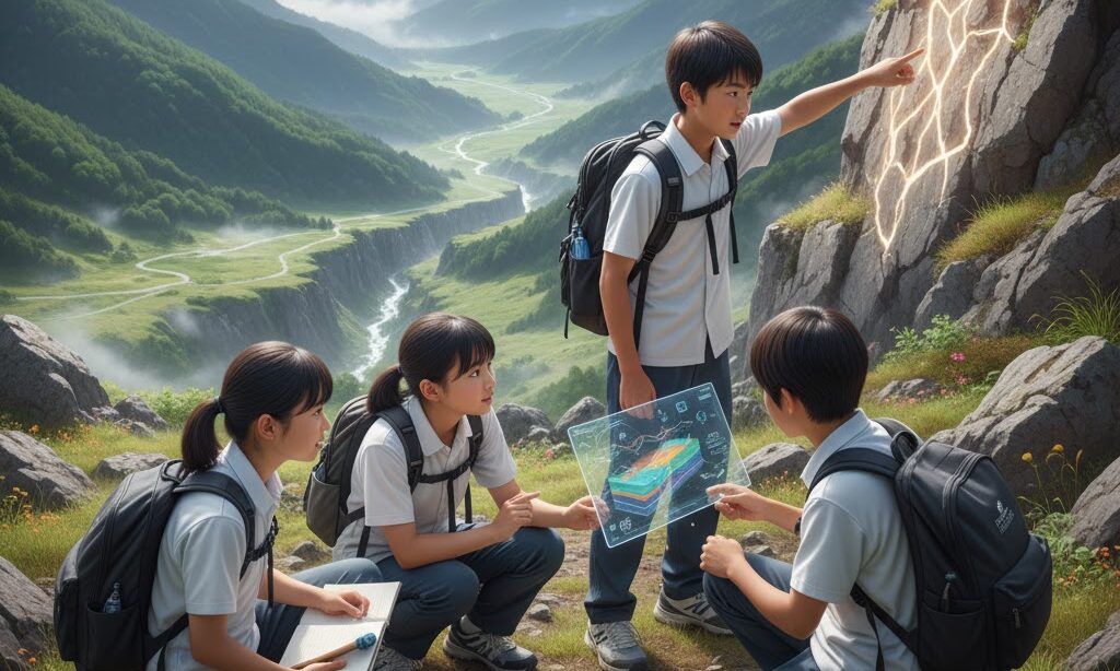 断層のでき方について学んでいるところ