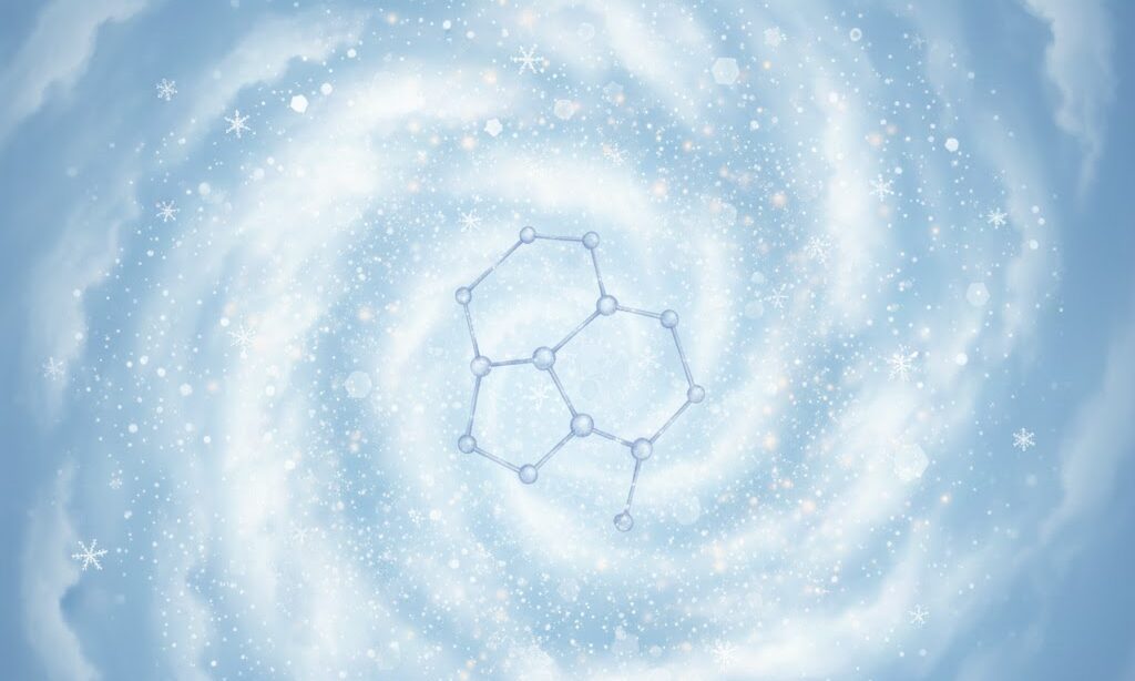 雪の結晶が水蒸気から成長する様子をわかりやすく描いた実写風イメージ