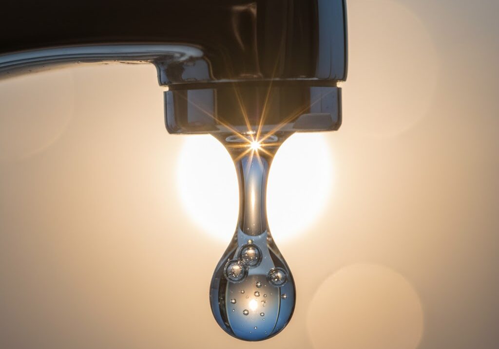 蛇口から出る透明な水と塩素の安全イメージ｜安心な水道水の象徴