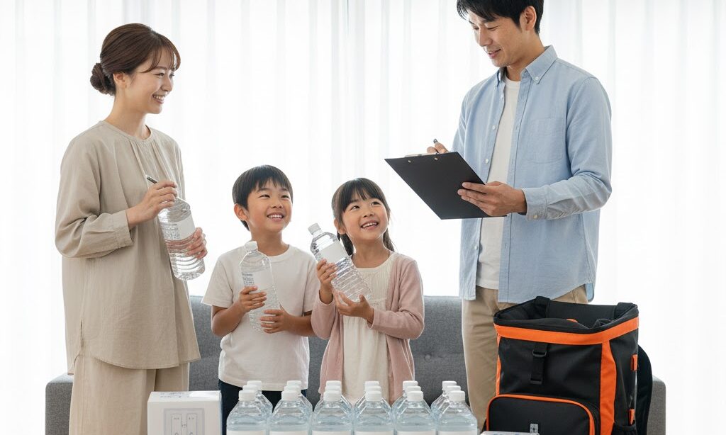 水の備蓄　一人当たりの量を分かりやすく解説する防災イメージ写真