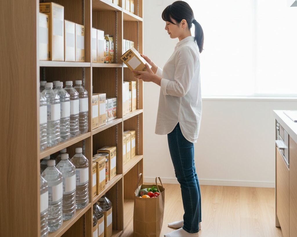 水と非常食を日常的に使いながら補充するローリングストック実践イメージ