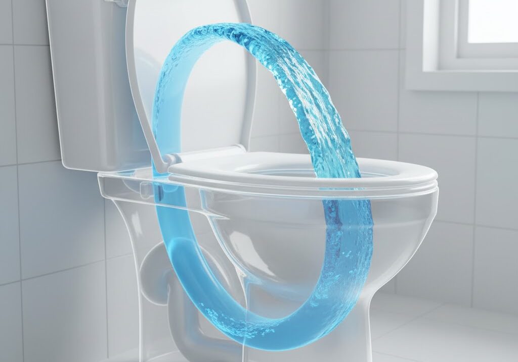 便器内で水が流れるサイフォンの原理をイメージした写真 水圧と大気圧の働きを示す抽象的構図