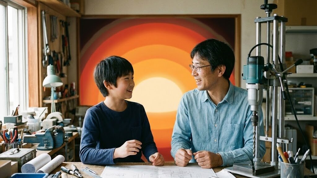 地球深部を目指す掘削技術について話し合い、未来の科学に期待を寄せる人々の様子