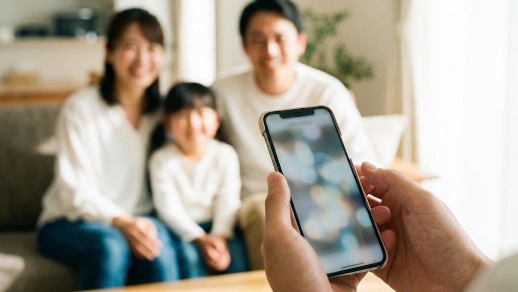 災害時に情報を慎重に確認するスマートフォン利用のイメージ