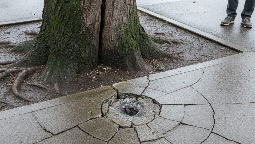 コンクリートの焦げ跡や木の裂け目など落雷の痕跡を示すイメージ
