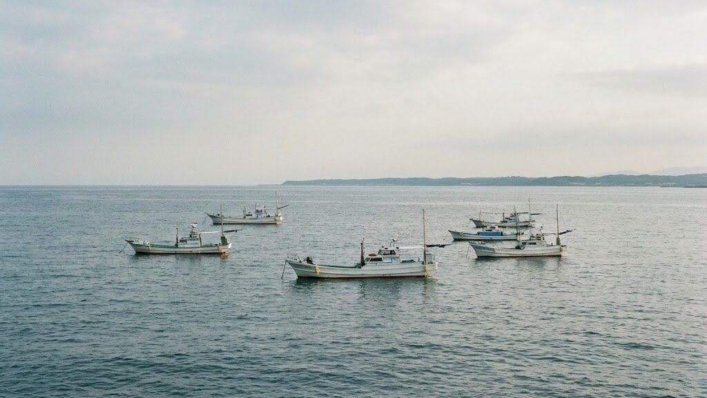 沖合の深い海まで避難できた船が津波をやり過ごした海の様子