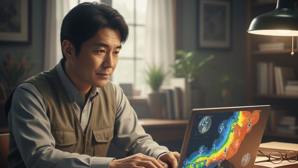 地図を見ながら雷の活動度を確認しているイメージ写真