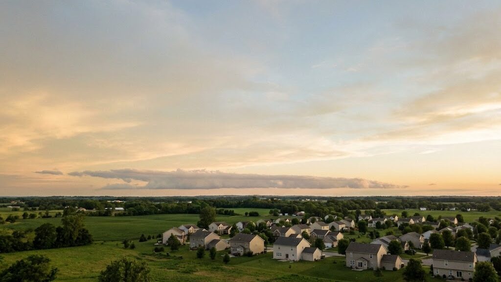 線状降水帯の全体像と増加傾向を象徴した落ち着いた実写風空イメージ|豪雨対策まとめ HIH