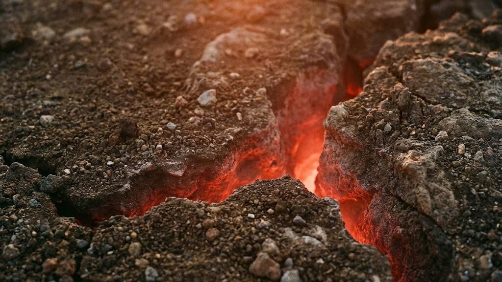 マグマが生まれ火山ができる仕組みを地下と地表のつながりで表現した実写風ビジュアル