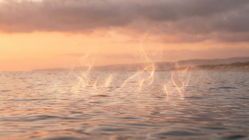 海面水温の上昇が豪雨を強める様子を示す実写風イメージ|温暖化と線状降水帯 HIH