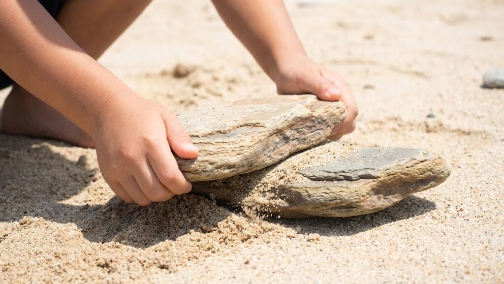 海洋プレートが大陸プレートの下に沈み込む様子を中学生にも分かりやすく表現した実写風イメージ