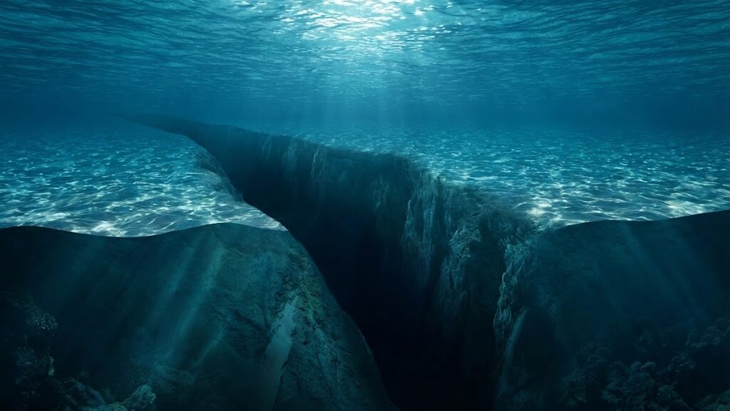 プレートテクトニクスと海溝の仕組みを直感的に表した海と大地の動きを感じる実写風イメージ