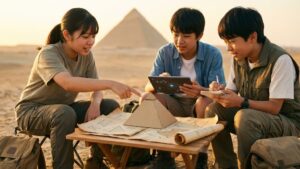 中学生がピラミッドについて話し合っているところ