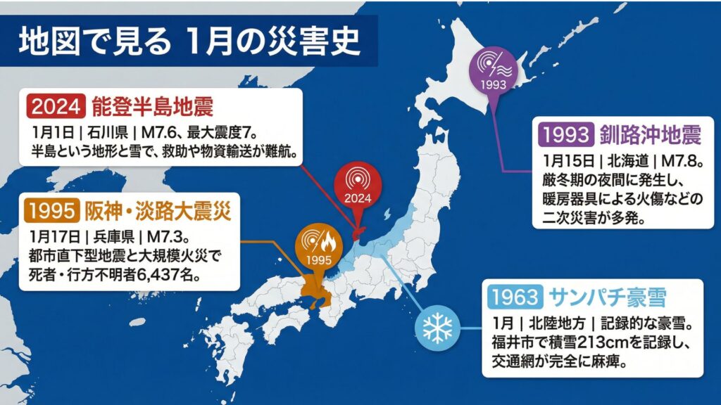 地図で見る　１月の災害史