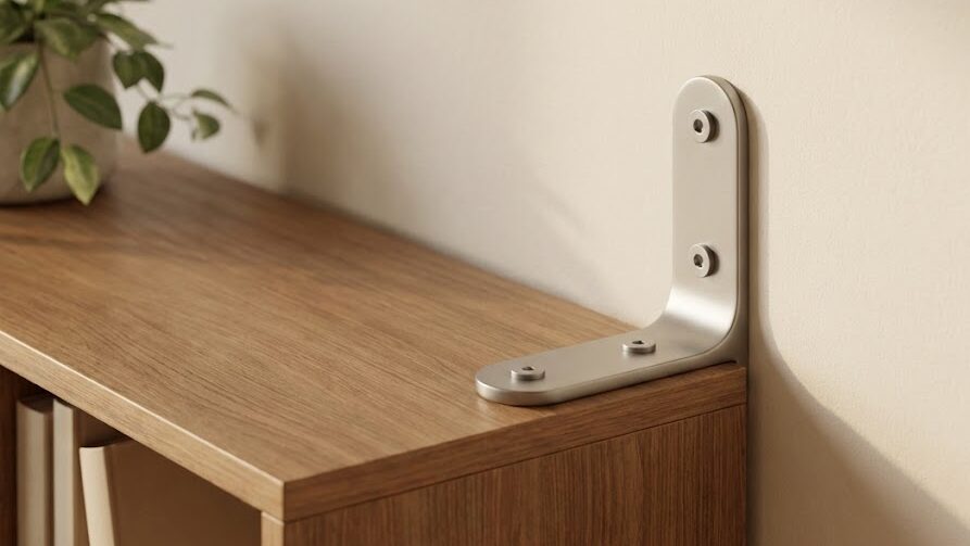 地震の横揺れによる家具転倒を防ぐため、壁と家具をしっかり固定している状態