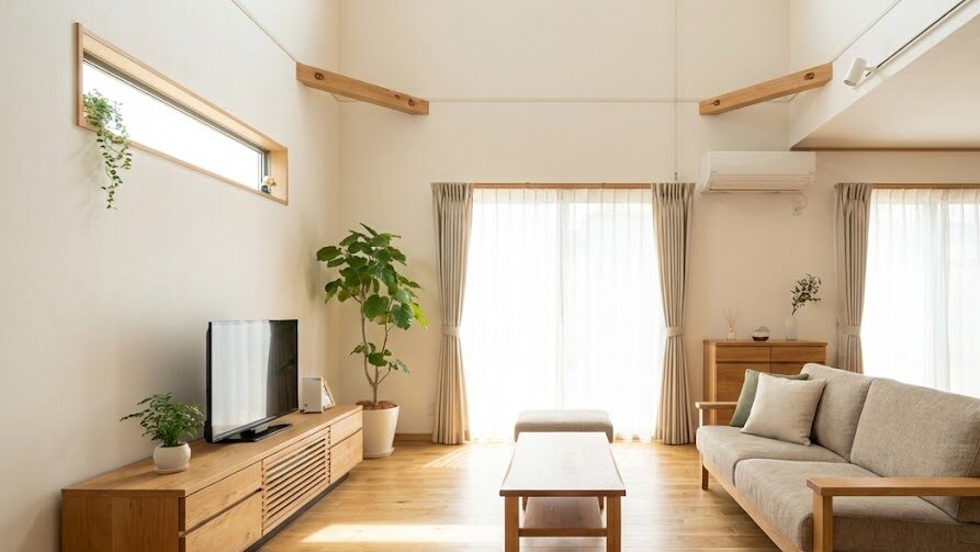 縦揺れと横揺れの両方に備えた地震対策が整った安心できる室内の様子