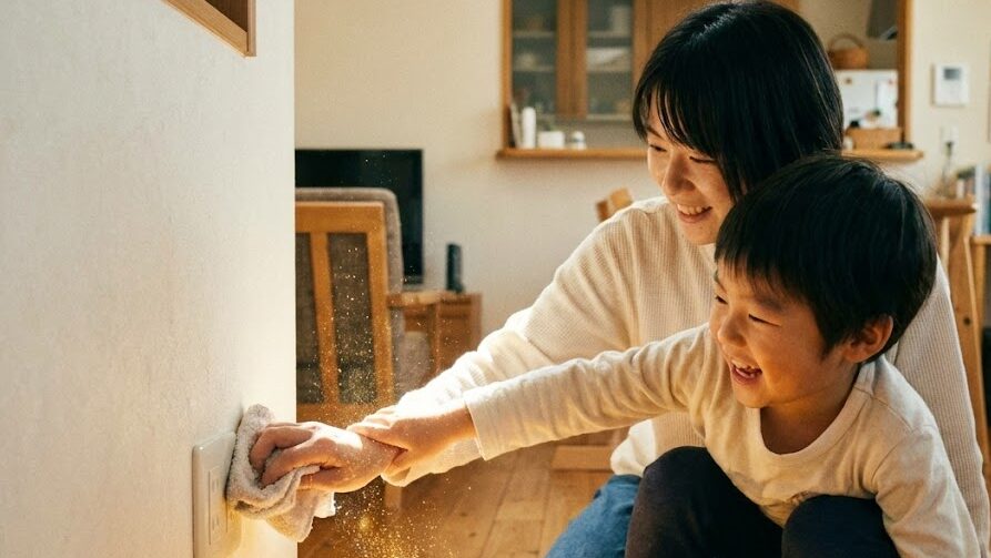 コンセント周りを掃除してトラッキング現象を防ぐ家庭での安全習慣のイメージ