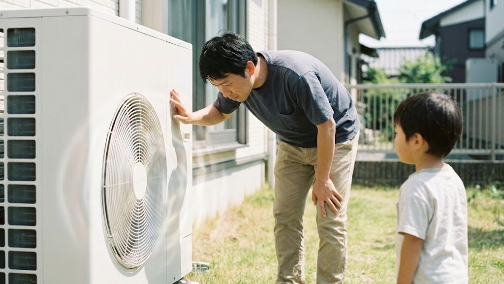 室外機の低周波音による振動を確認する屋外のイメージ