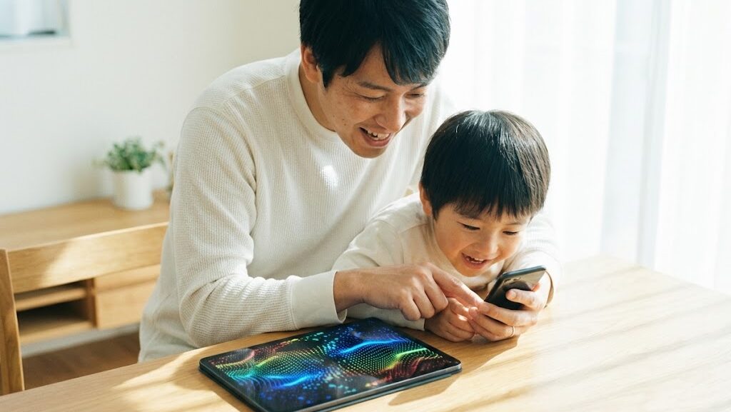 リアルタイムの揺れをスマホで確認する防災チェックの様子