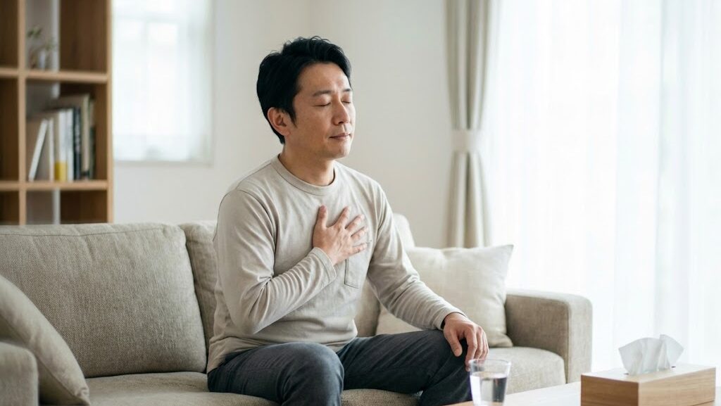 めまいや地震酔いの不安を落ち着いて整える室内の様子