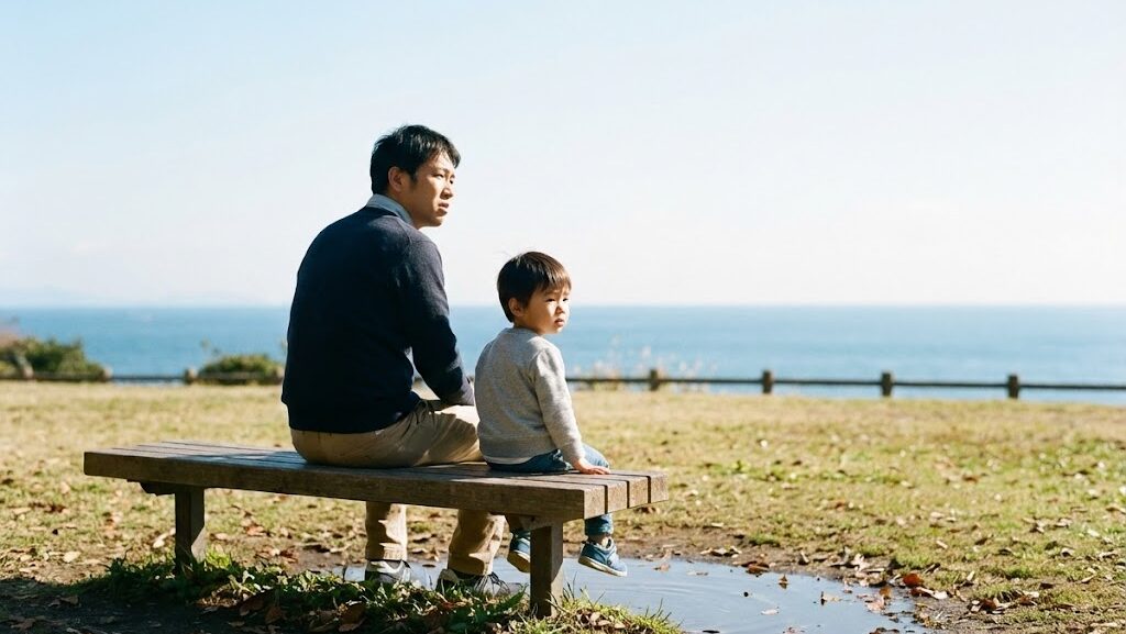 遠くの地震の揺れが届く不思議さを表現した屋外のイメージ