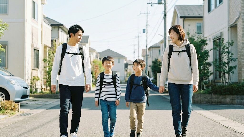 防災リュックを背負って避難ルートを歩き重さや使いやすさを確認する防災ウォーク