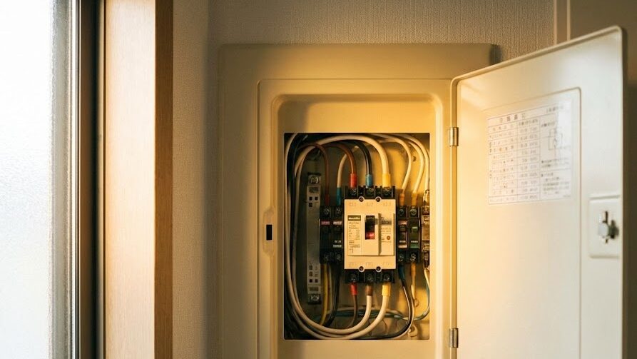 地震時に電気を自動で止める感震ブレーカーの役割を示す住宅内設備のイメージ