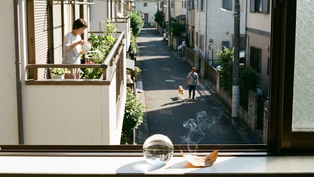 日常の住宅街で気づかれにくく発生する収れん火災のリスクをイメージした落ち着いた生活風景