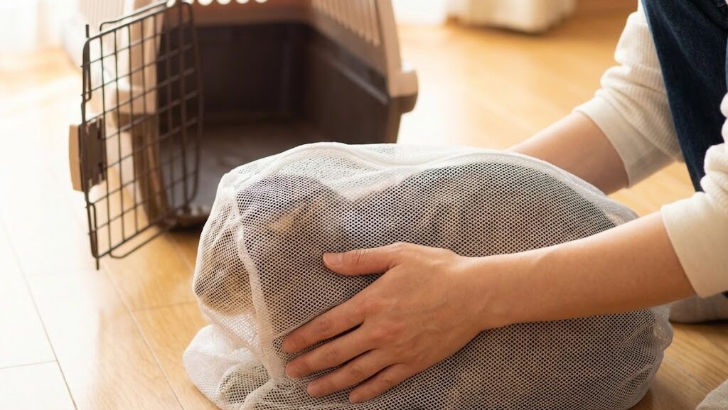 洗濯ネットに入った猫の安全対策