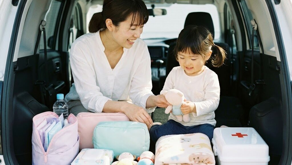 女性や子どもに配慮した車載防災グッズの備え方イメージ