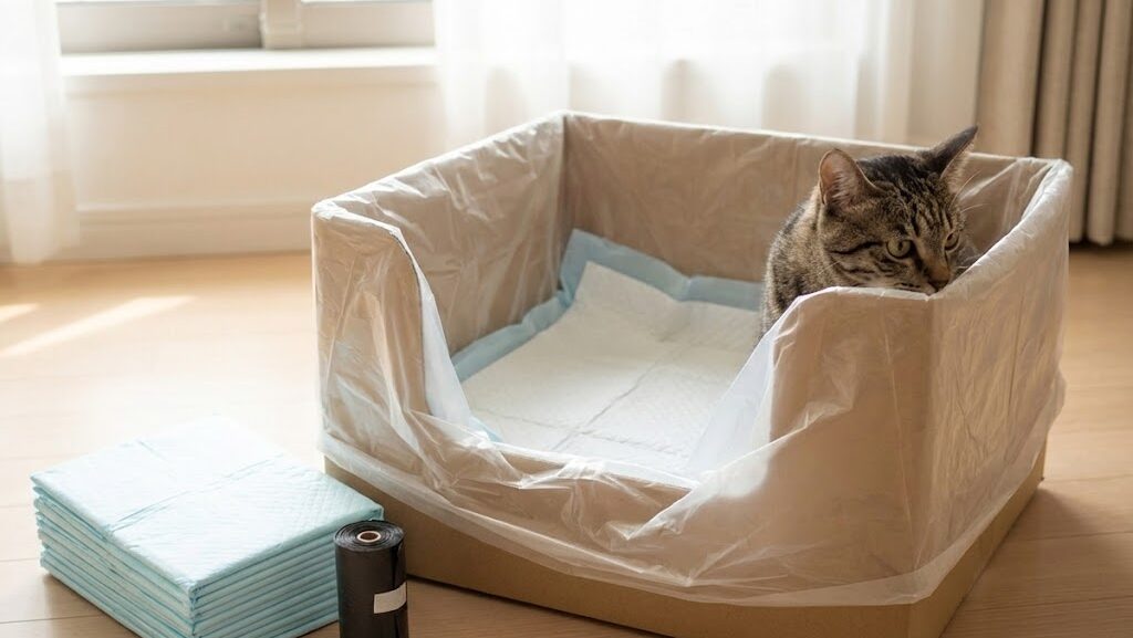 段ボールとペットシーツで作る簡易ペットトイレ