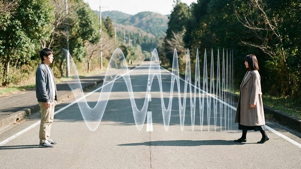 音源が動く場合と聞く人が動く場合の違いを示したイメージ