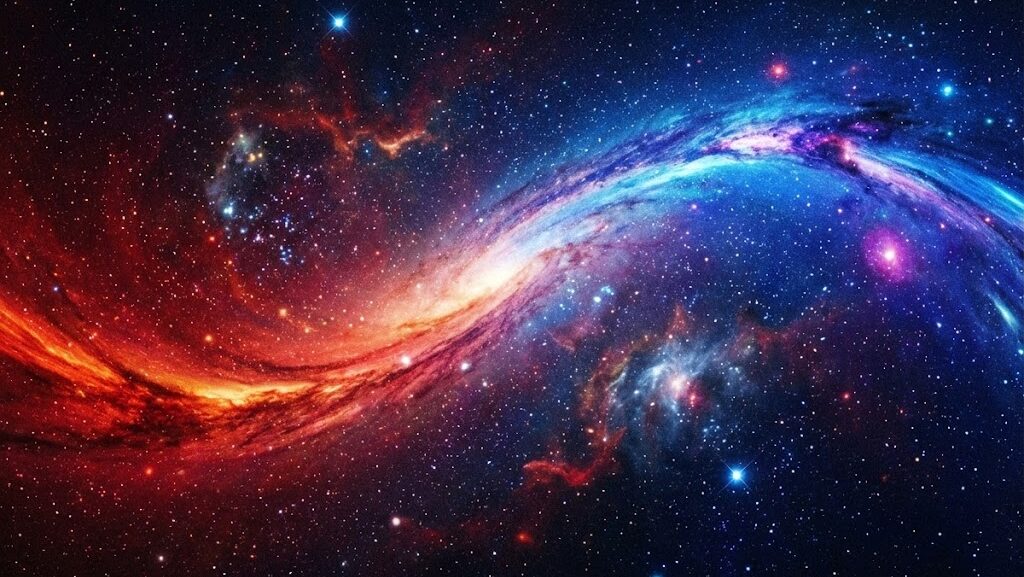 光のドップラー効果による赤方偏移を表現した宇宙のイメージ