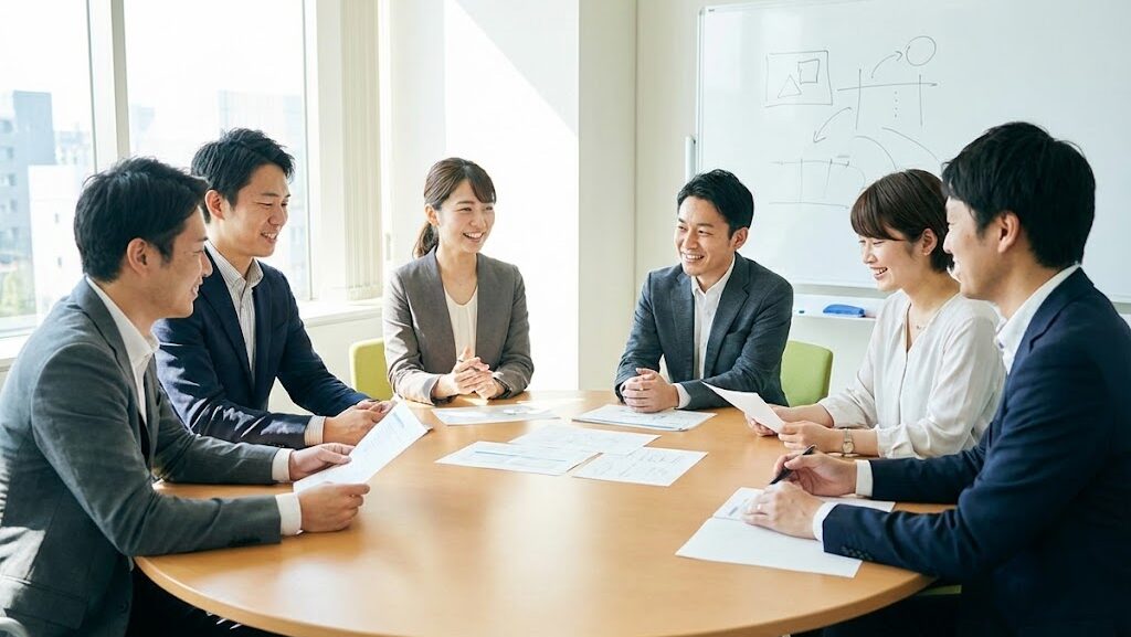 マンション管理組合で防災対策を話し合う会議のイメージ