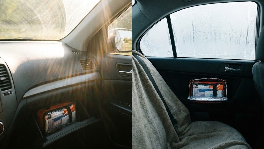 夏と冬の車内環境を想定した防災グッズの温度対策イメージ