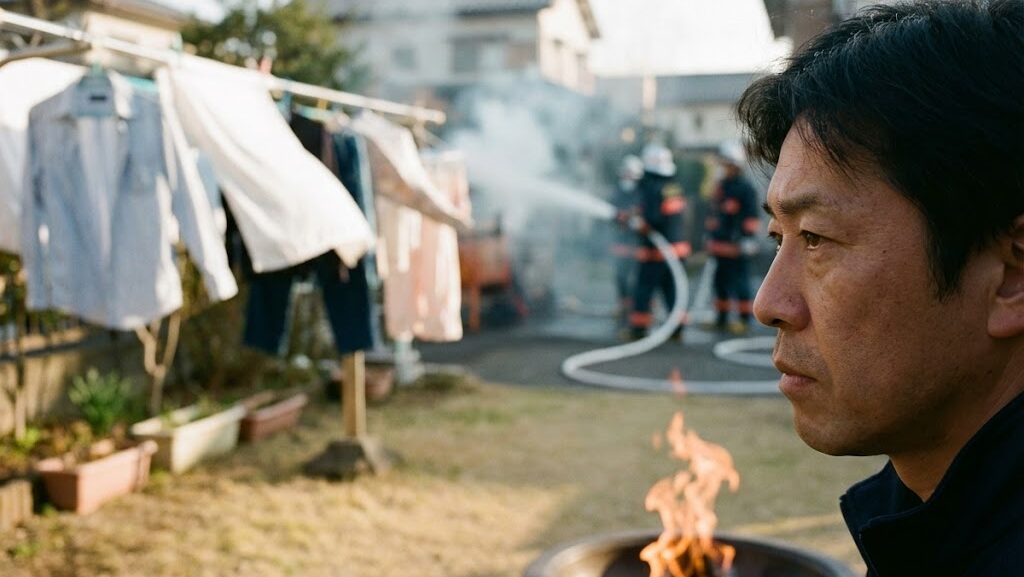 乾燥した春の住宅街で火災に注意する様子を表現したイメージ