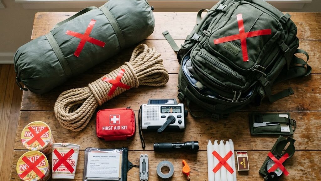 防災グッズでいらなかったものが並ぶ平置き画像