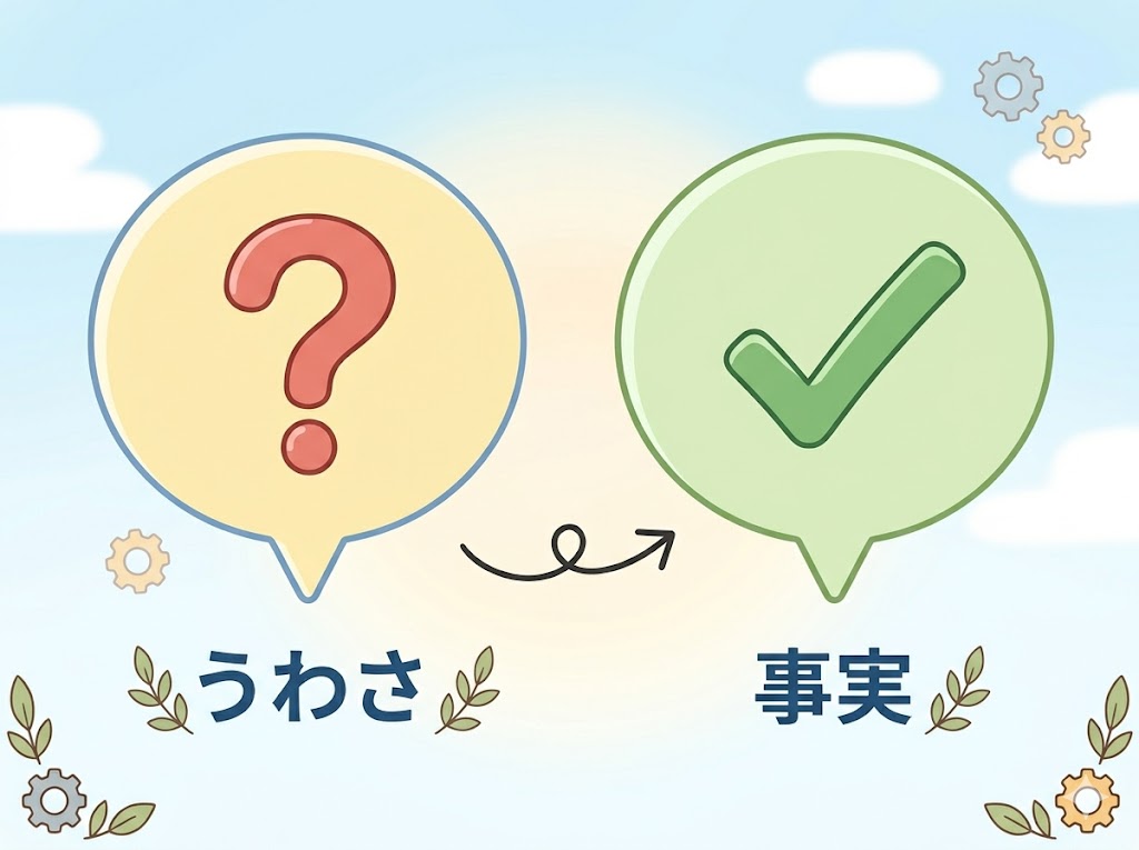 噂と事実の違いを示すアニメ調イラスト