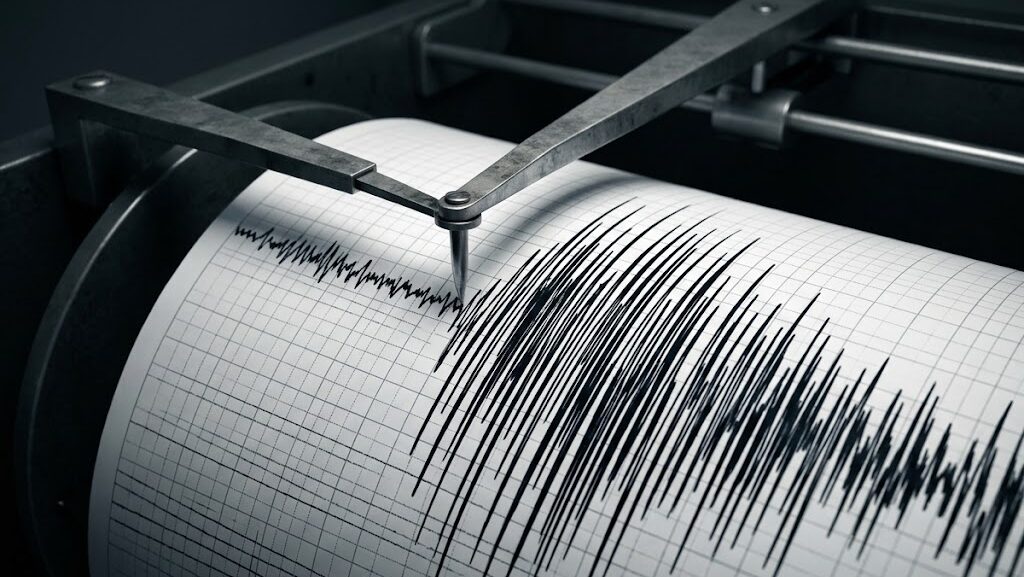 震度7を記録する地震計の激しい波形イメージ