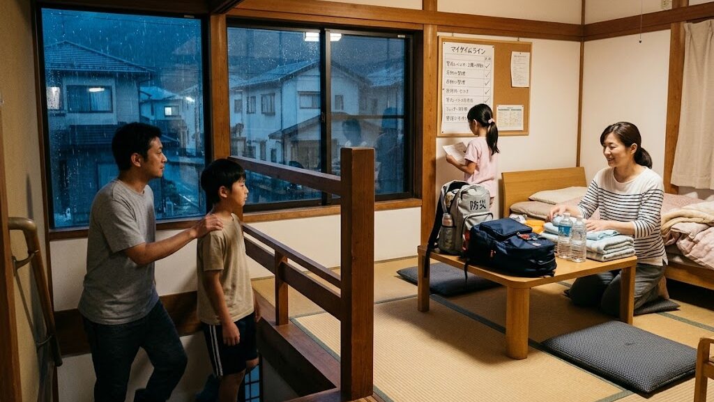 水害時の垂直避難とマイタイムラインを考える防災行動イメージ