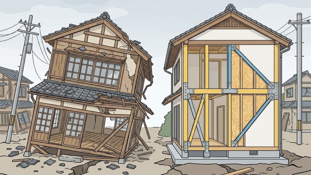 耐震等級による建物被害の差を比較したイメージ