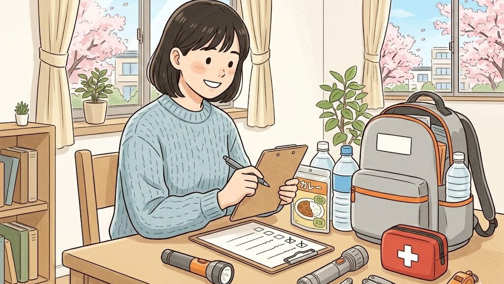 新生活の防災グッズ選びと準備を進める女性のイメージ