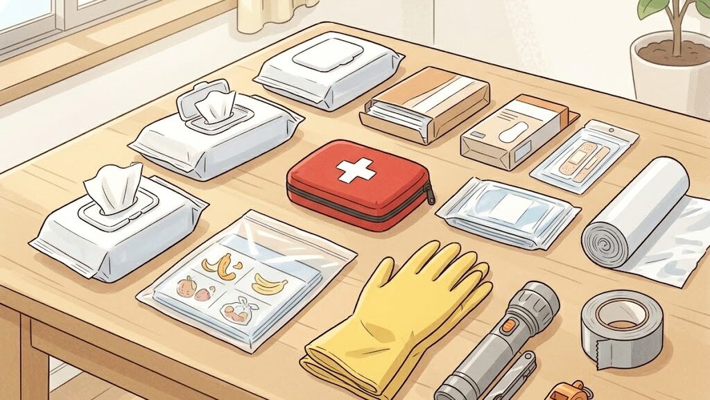 100円ショップで揃えられる防災グッズに使えるアイテムの一覧イメージ